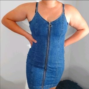Denim zip up dress